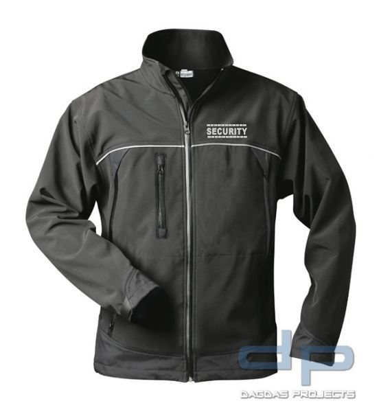 Security Softshell Jacke schwarz mit gestrichelter Umrandung