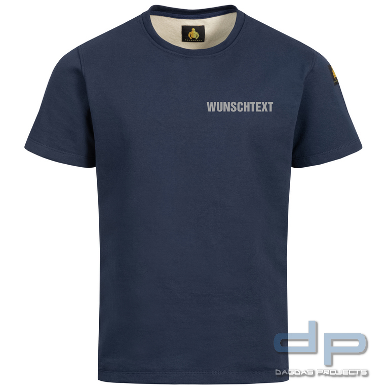Brunnirok Schnittschutz T-Shirt Coburg Navy-Blue mit Wunschaufdruck in reflex silber