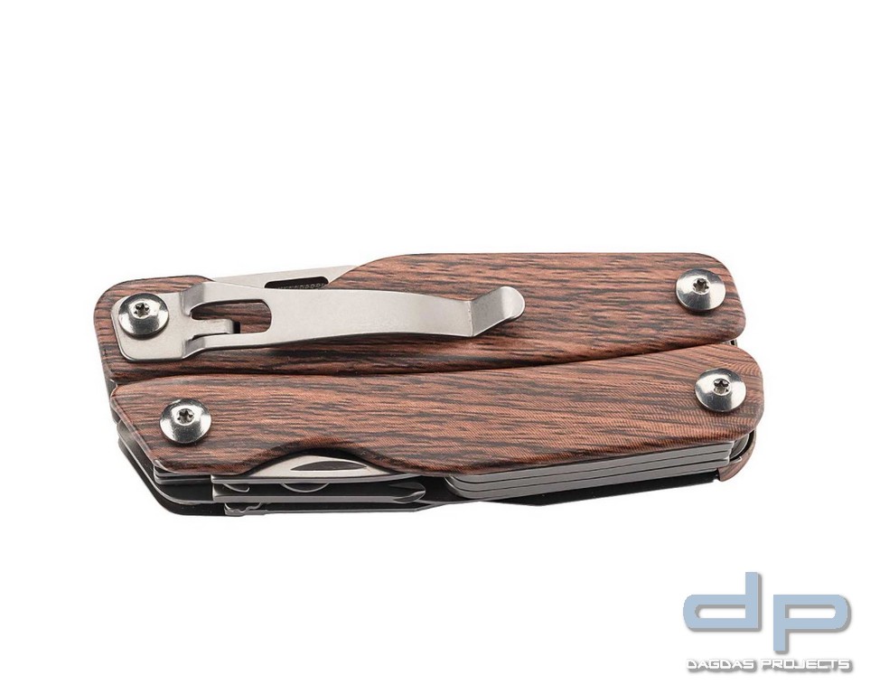 Multitool mit Edelstahl Taschenclip und ein Nylonetui mit Gürtelschlaufe