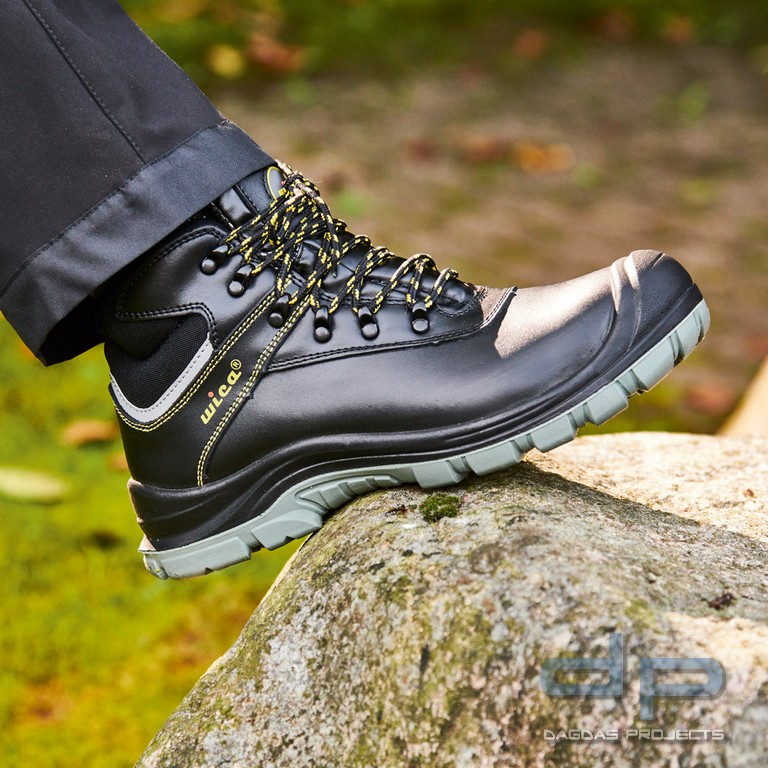 S3 Sicherheitsstiefel in Schwarz mit gelben Applikationen nach Norm EN ISO 20345 S3 SRC