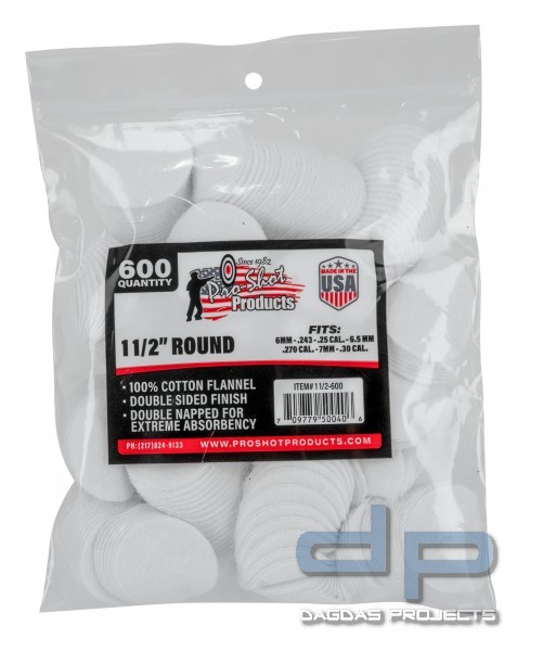 Pro-Shot 1 1/2" Reinigungs- Patches Cal. 6mm -.30 (600 Stück Reinigungspflaster)