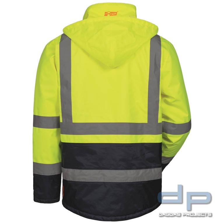 SAFESTYLE WARNSCHUTZPARKA GELB/MARINE mit Aufdruck nach Wunsch auf Brust und Rücken