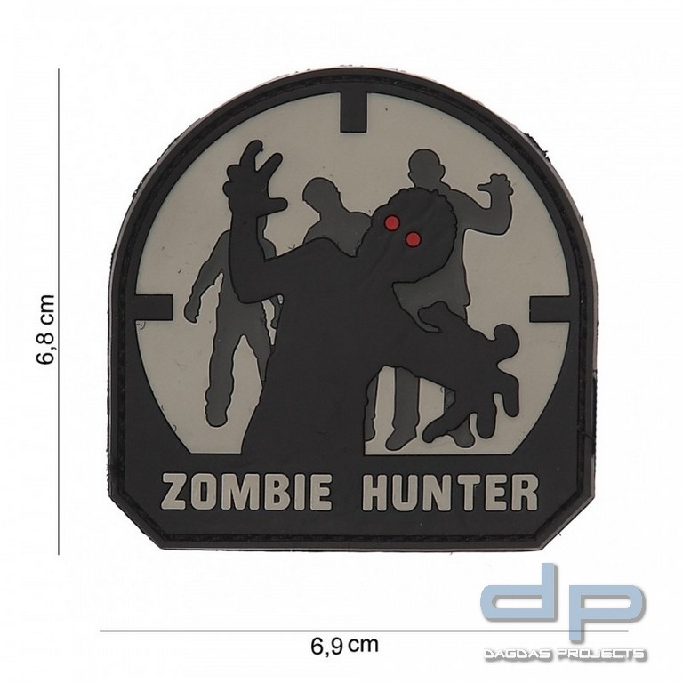 Rubber Patch " Zombie Hunter ", schwarz - Größe 69x 68 mm