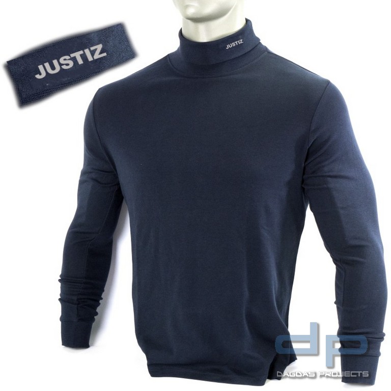 Rollkragenpullover, bestickt "JUSTIZ", Stick in silber