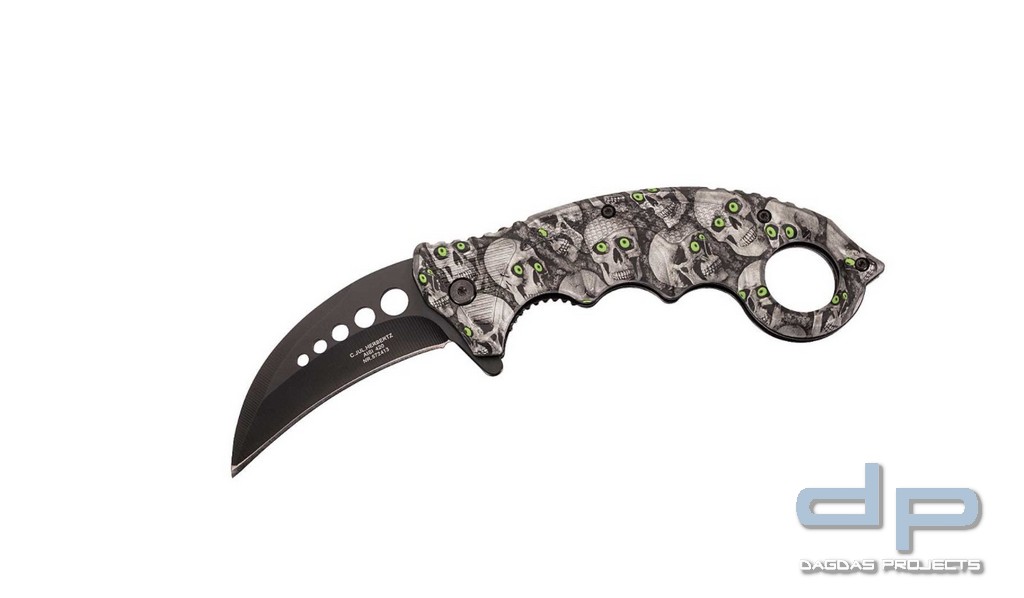 Karambit-Einhandmesser mit  auffälligem Totenkopf Design