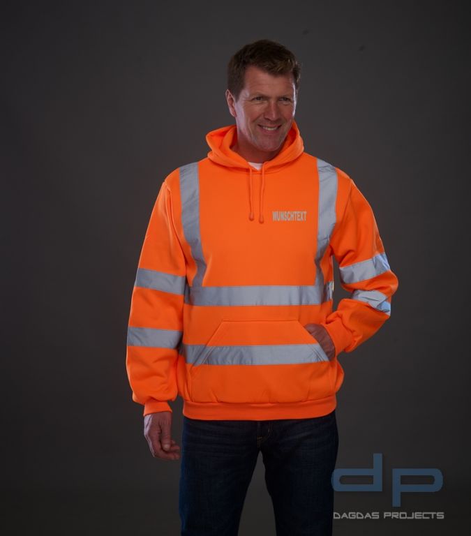 Hi Vis Pull-Over Hoodie in verschiedenen Farben mit Wunschbeschriftung in reflex silber