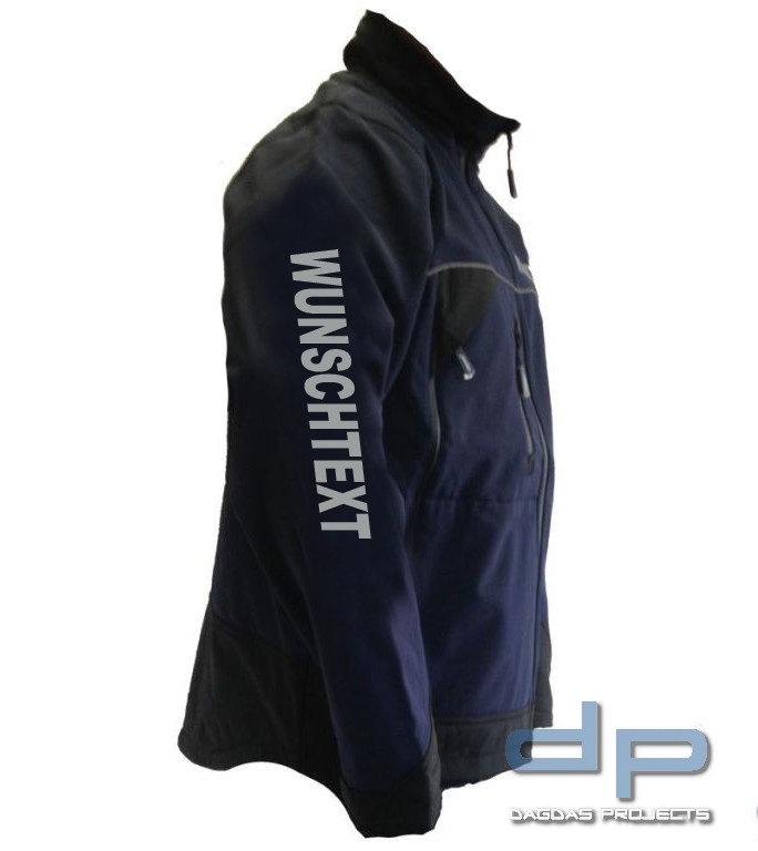 Behörden Softshell Jacke blau/schwarz mit 3 Fach Sonderdruck und Wunschtext