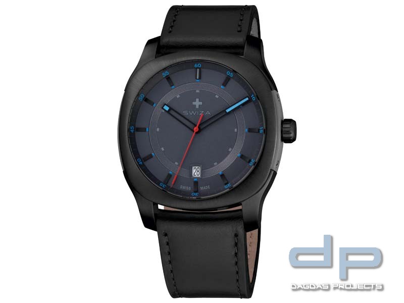 Swiza Uhr Nowus Gent, Schweizer Qualitäts-Quarzlaufwerk, Saphirglas, schwarzes Lederarmband