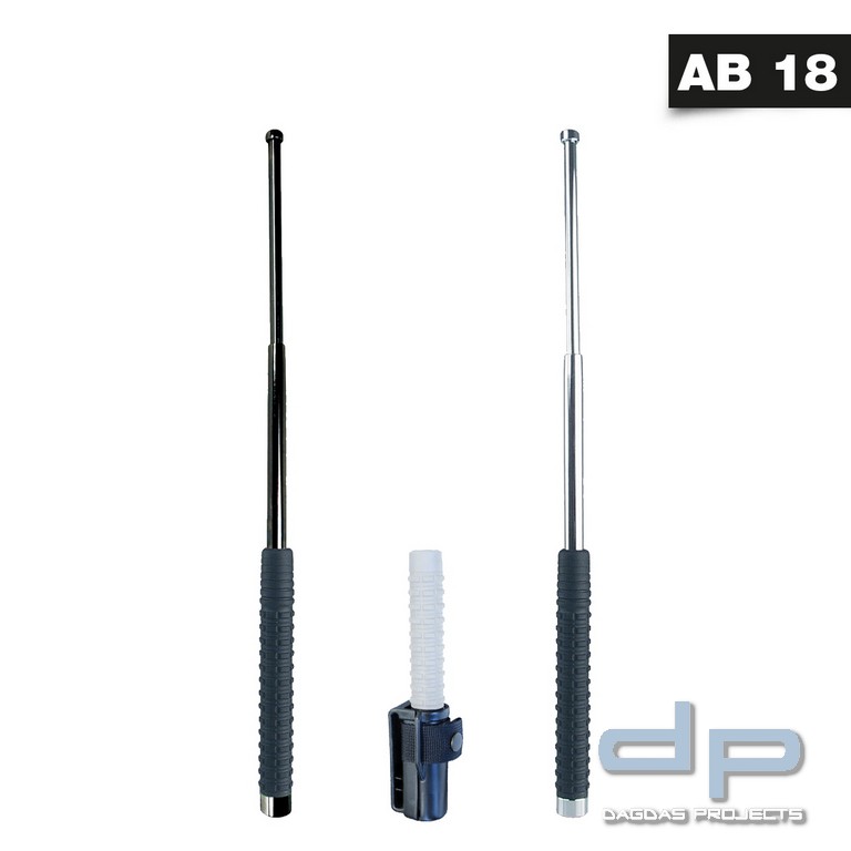 Teleskopschlagstock 16 Zoll mit PVC Griff und Profi-Holster (schwarz,Profi-Holster)