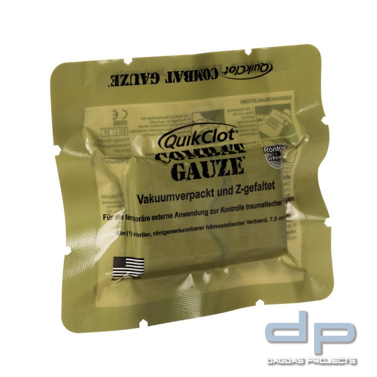 QuikClot® Combat Gauze, blutstillende Mullbinde, Z-gefaltet, 7,5 x 370 cm