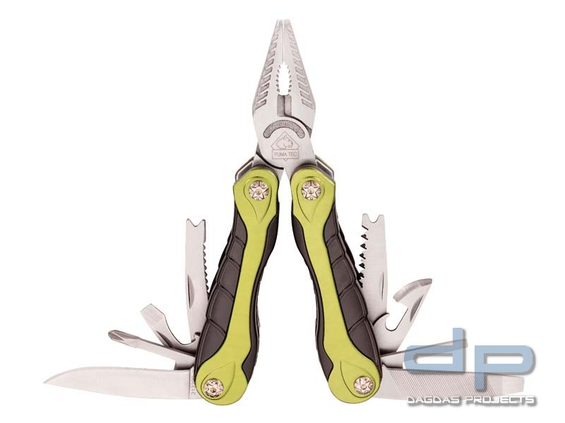 Puma TEC Multitool, AISI 420 Stahl, Zange mit Feder, zweifarbige Aluminium-Griffe, Nylon-Etui