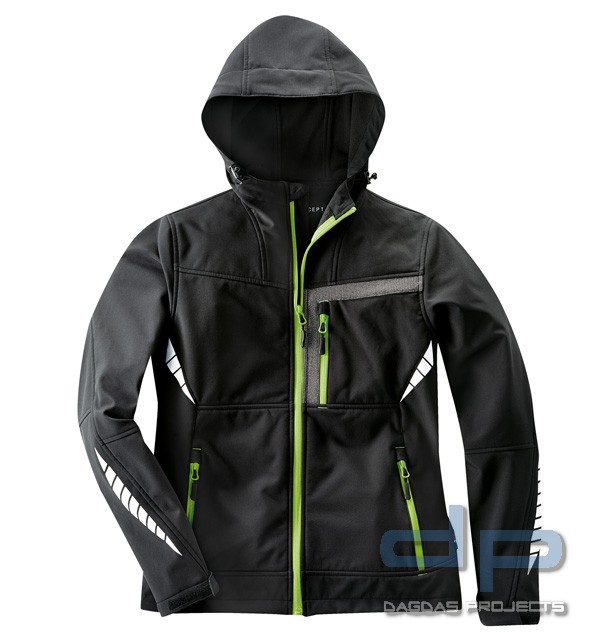 PROFESSIONAL DAMEN SOFTSHELLJACKE mit Wuschaufdruck auf Brust und Rücken
