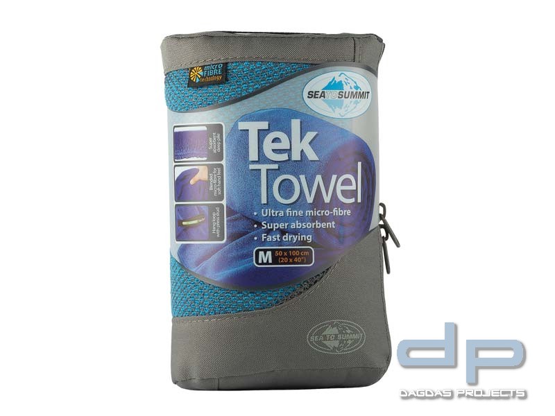 Sea to Summit TEK TOWEL M,pacific-blau, Aufhängeschlaufe, Druckknopf, Netzbeutel