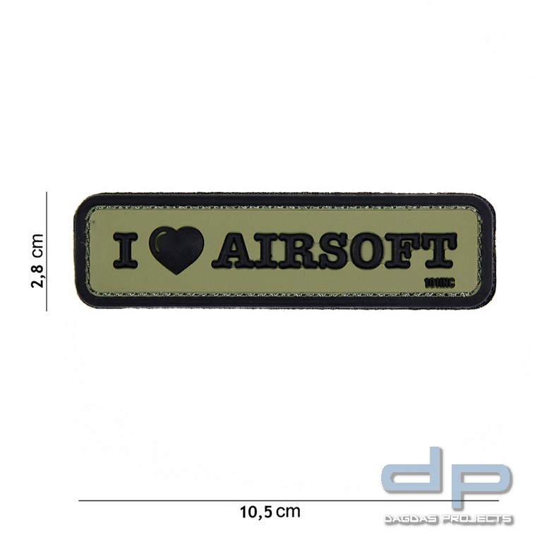 Emblem 3D PVC I love Airsoft grün