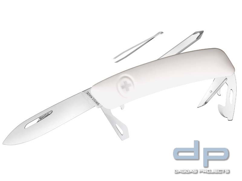 SWIZA Schweizer Messer D04, Stahl 440, Klingensperre, weisse Anti-Rutsch-Griffschalen, 11 Funktionen
