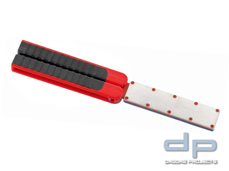Lansky Diamant-Schärfer, doppelseitig, rot = grob, blau = feine Körnung, gummierter Handgriff