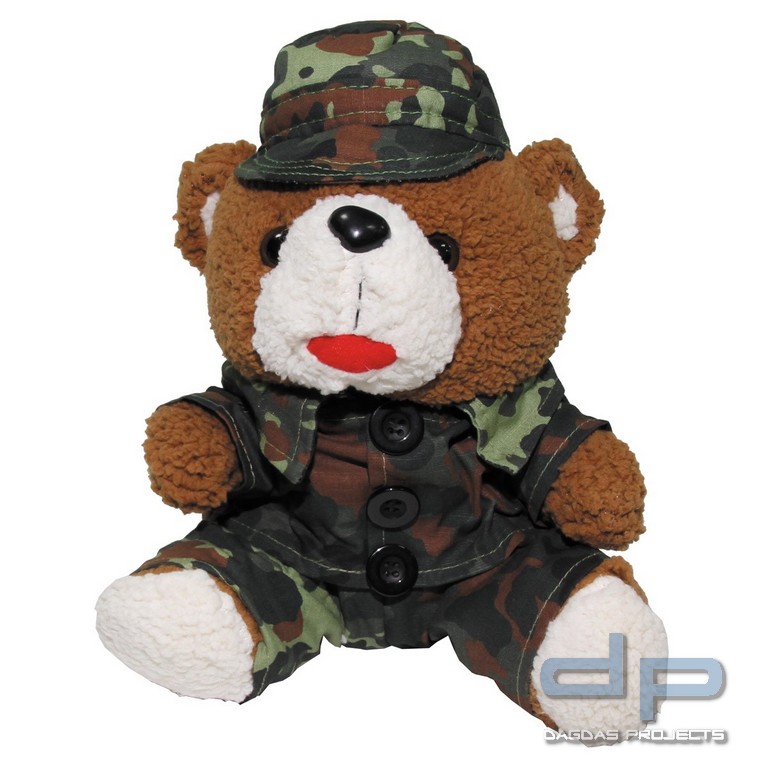 Teddybär, mit Anzug und Mütze, flecktarn, 28 cm