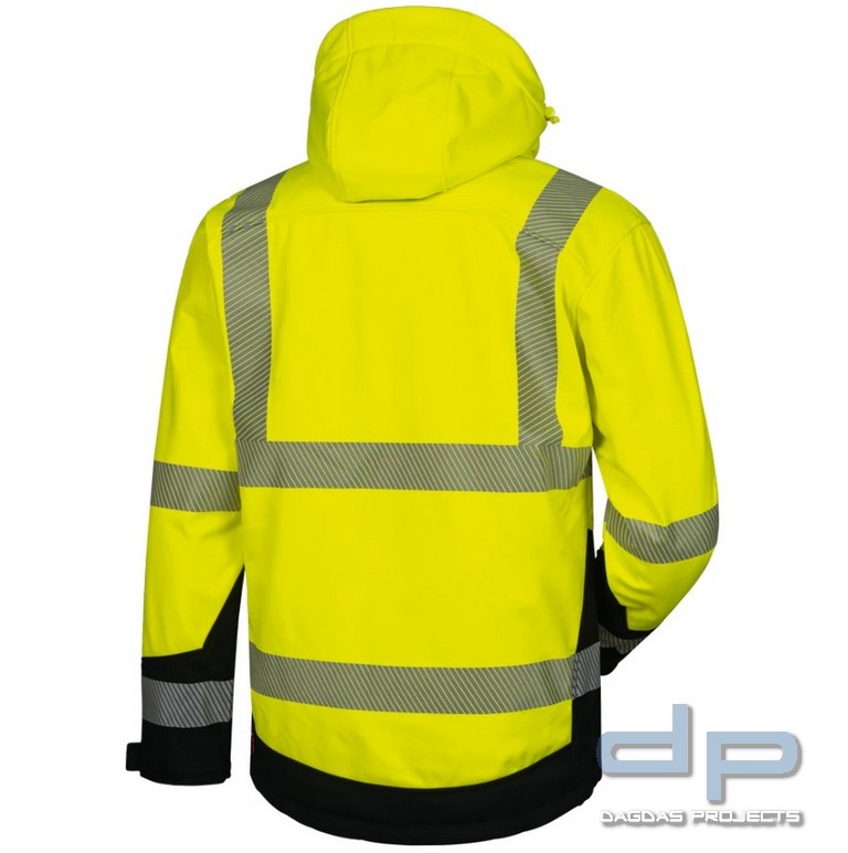Warnschutz-Winter Softshell Jacke mit Kapuze und Wunschtext gelb