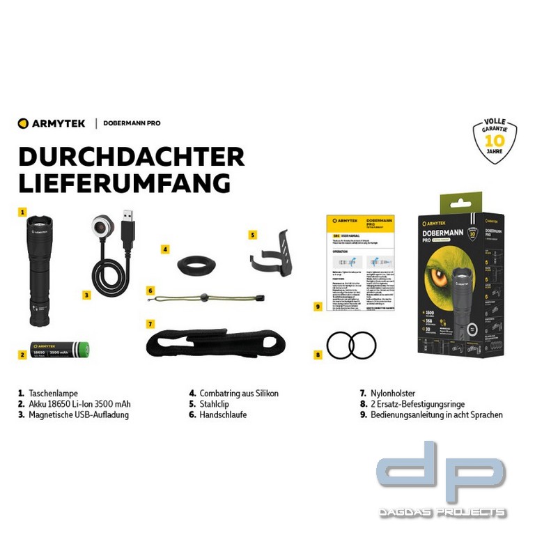ARMYTEK Taschenlampe Dobermann Pro inkl. Akku