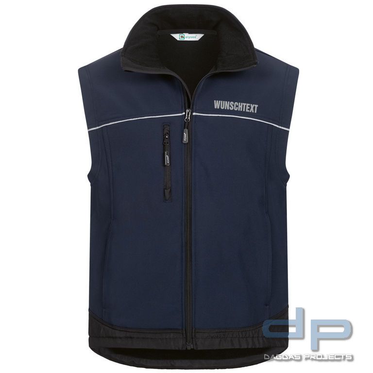 Behörden Softshell Weste Dunkelblau mit Aufdruck nach Wunsch in reflex silber