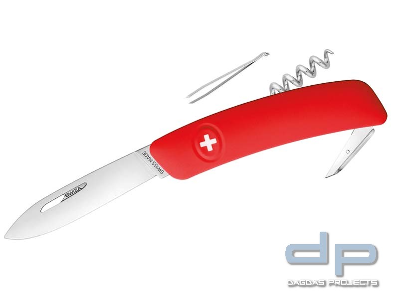 SWIZA Schweizer Messer D01, Stahl 440, Klingensperre, rote Anti-Rutsch-Griffschalen, 6 Funktionen,