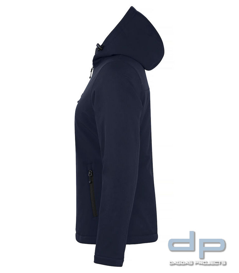 Behörden Padded Softshelljacke mit Kapuze Damen mit Audruck nach Wunsch auf Brust u. Rücken Größe XL
