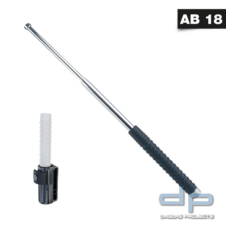 Teleskopschlagstock 16 Zoll mit PVC Griff und Profi-Holster (silber,Profi-Holster)