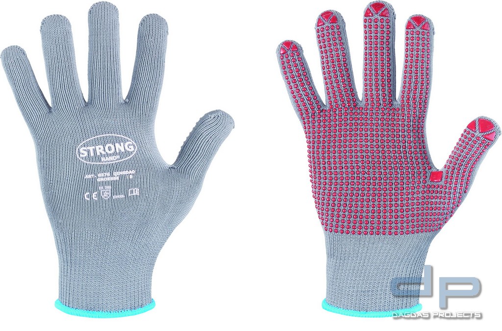 STRONGHAND® HANDSCHUHE in grau mit roten Vinyl-Noppen