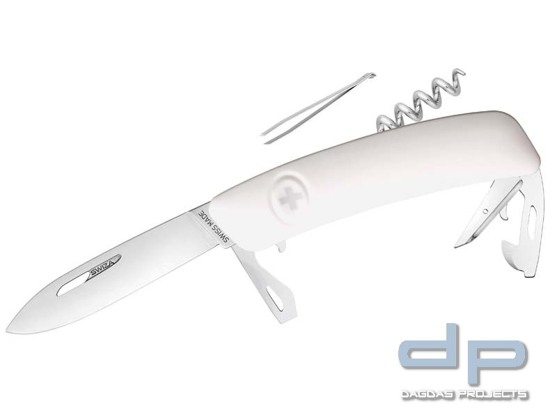 SWIZA Schweizer Messer D03, Stahl 440, Klingensperre, weisse Anti-Rutsch-Griffschalen, 11 Funktionen