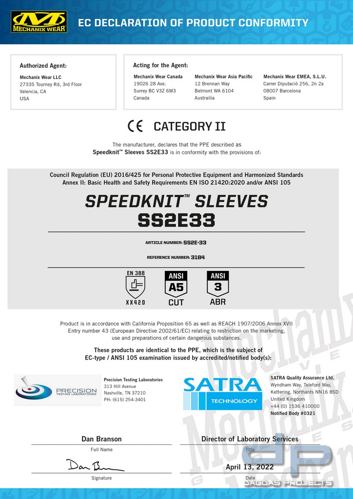 MECHANIX SPEEDKNIT CUT RESISTANT SLEEVE LEVEL D SS2E-33