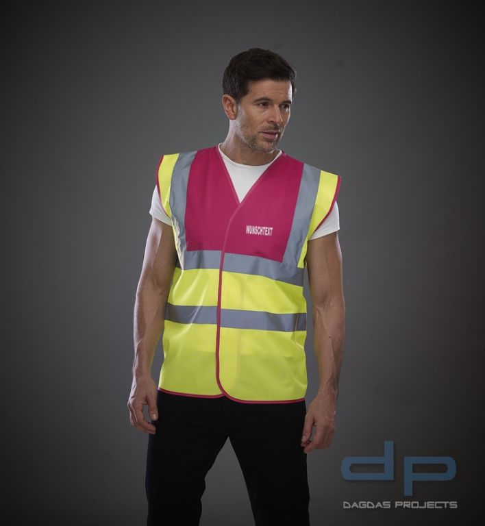 High Visibility 2 Bands &amp; Braces Behörden Weste mit Wunschaufdruck in reflex silber