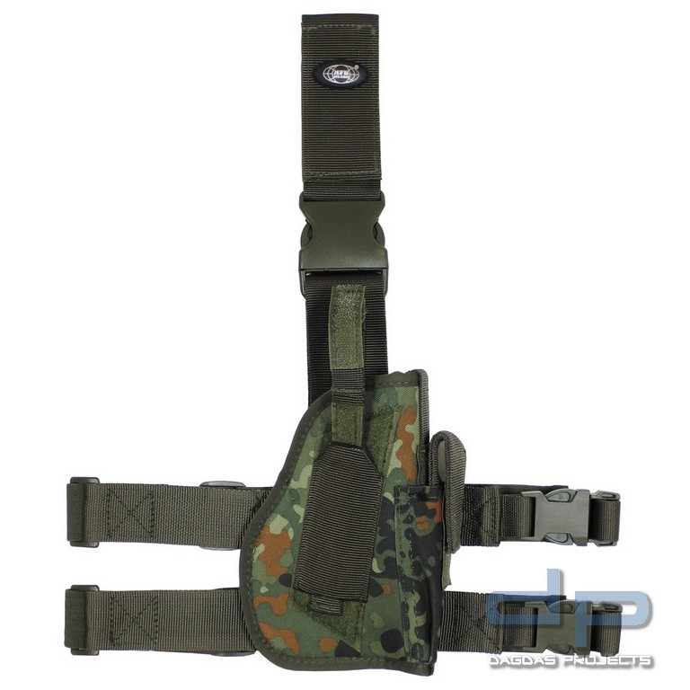 Pistolenbeinholster, flecktarn Bein- und Gürtelbef., rechts