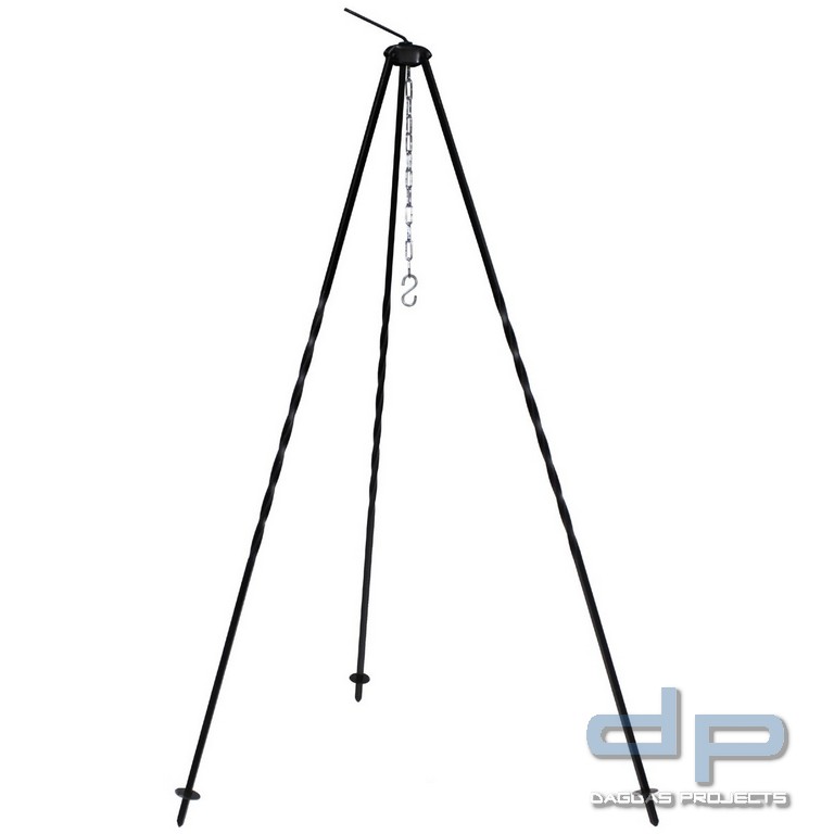 Ungar. Dreibein, Höhe 1,2 m, Eisen, mit Kette und Haken