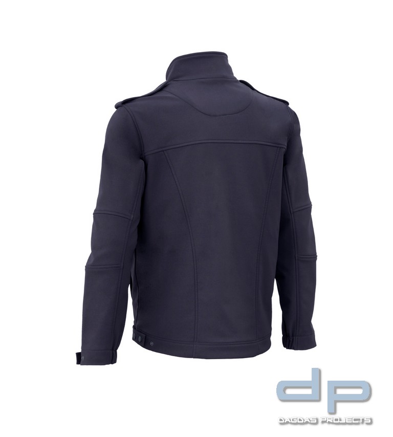 Herren SOFTSHELL-BLOUSON in Schwarzblau mit Wunschaufdruck auf Brust und Rücken