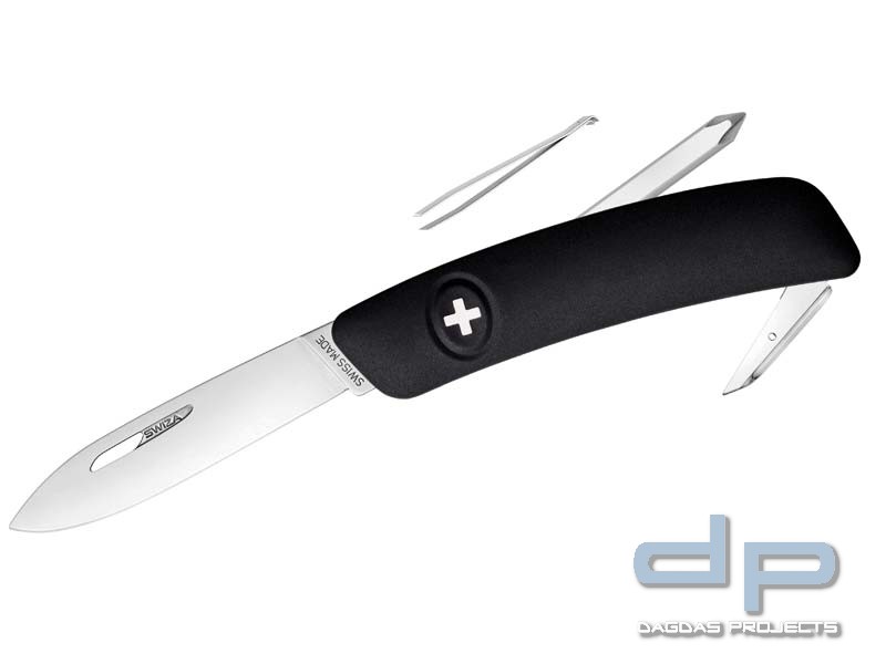 SWIZA Schweizer Messer D02, Stahl 440, Klingensperre, schwarze Anti-Rutsch-Griffschalen, 6 Funktione