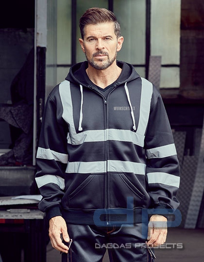 Hi Vis Zip Hoodie in verschiedenen Farben mit Wunschbeschriftung in reflex silber