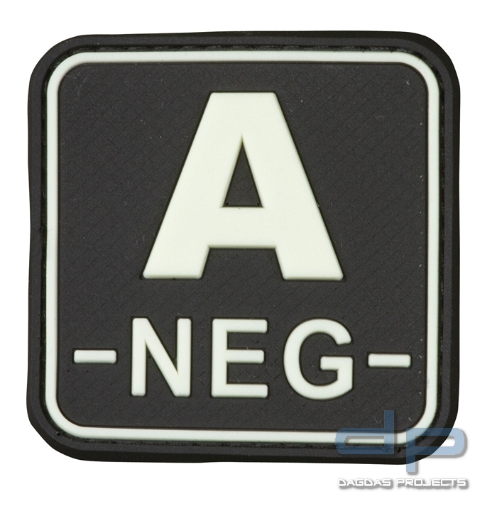 3D Blutgruppenpatch 50x50 schwarz/glow A neg -