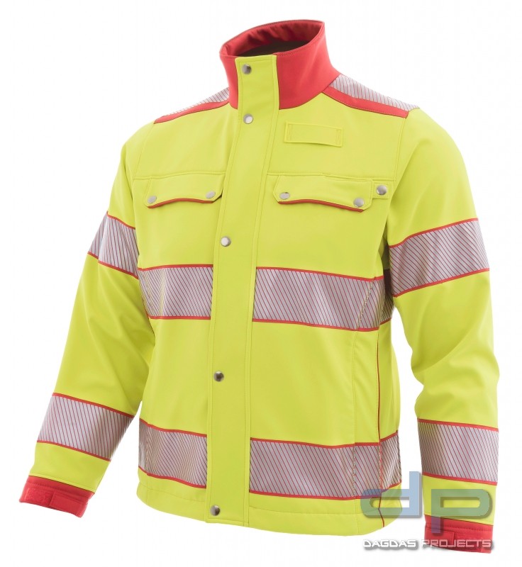 Softshelljacke Modell Champion, leuchtgelb / rot
