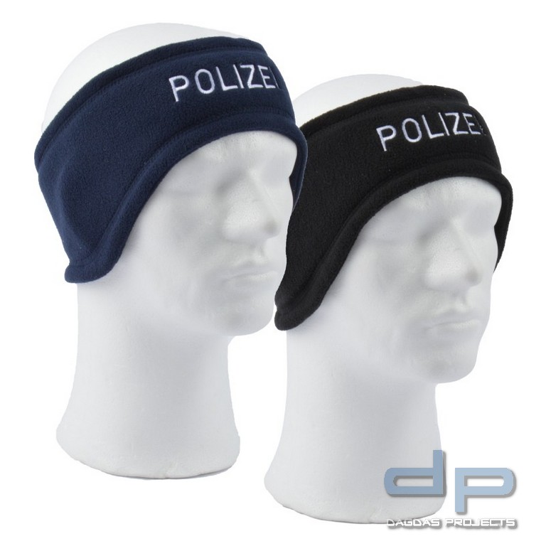 Fleece - Stirnband, Stick -POLIZEI- in schwarz und navy