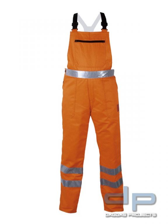 Warn-/Forstschutz-Latzhose in Orange mit Schnittschutz