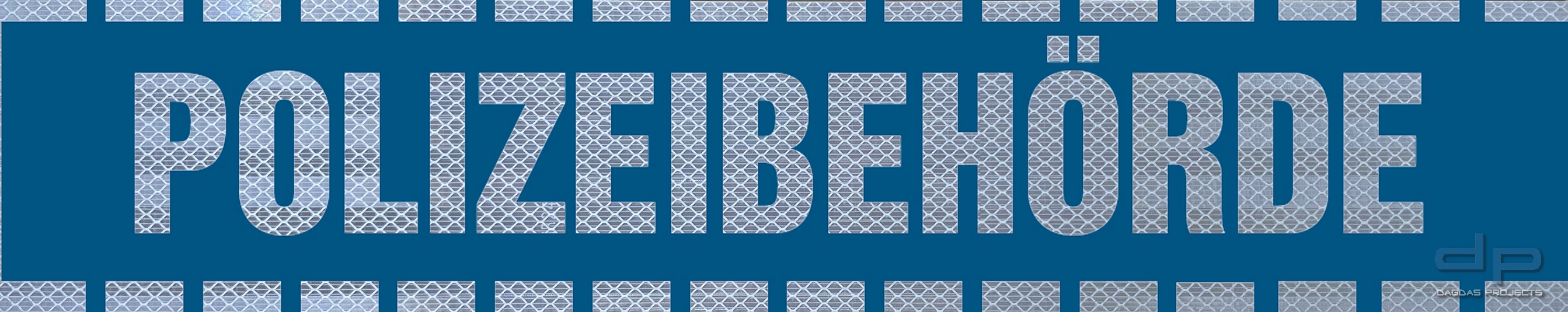 dp KFZ Magnetschild high-grade POLIZEIBEHÖRDE gestrichelt 50x10cm, silber-reflektierend