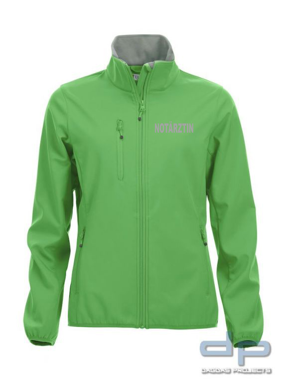 Basic Softshell Jacket Ladies mit reflektierend silbernem Wunschaufdruck in verschiedenen Farben