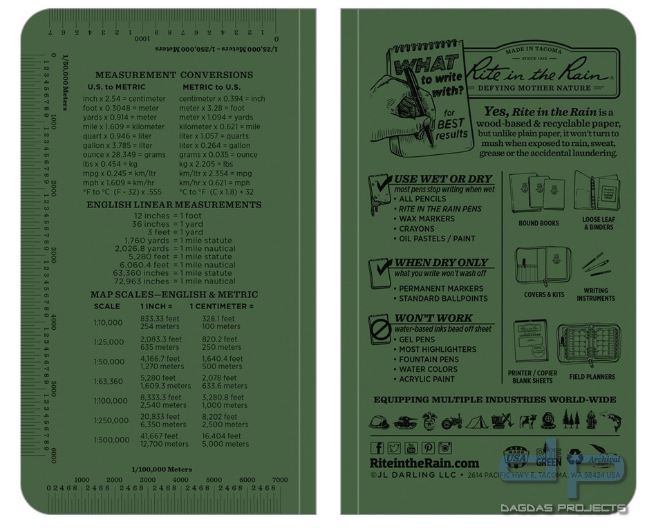 Rite in the Rain Tactical Memo Book 3,5" x 6" in verschiedenen Farben