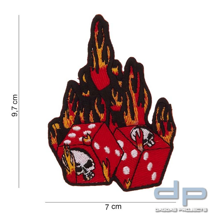 Emblem Stoff brennende Würfel