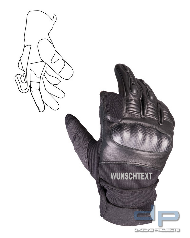 TACTICAL GLOVES GEN.II LEDER SCHWARZ mit Aufdruck nach Wunsch in 3 M reflex silber