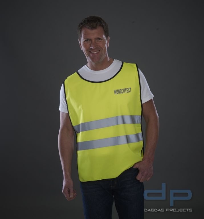 Hi Vis Tabard Weste in orange oder gelb mit Aufdruck nah Wunsch in reflex silber