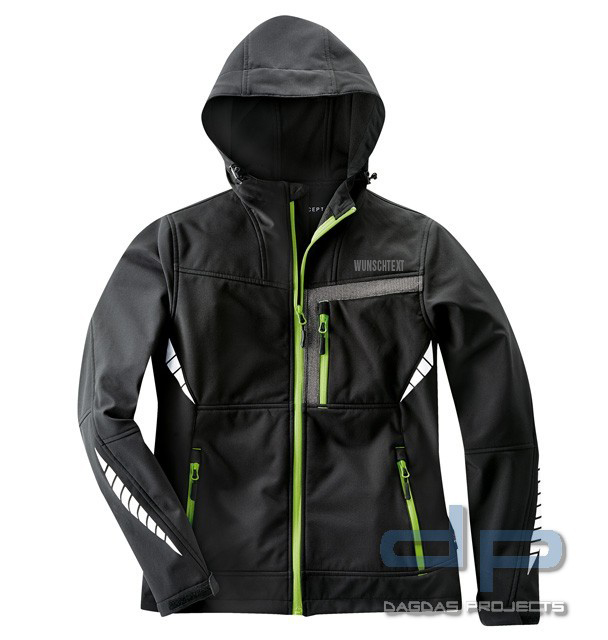 PROFESSIONAL DAMEN SOFTSHELLJACKE mit Wuschaufdruck auf Brust und Rücken