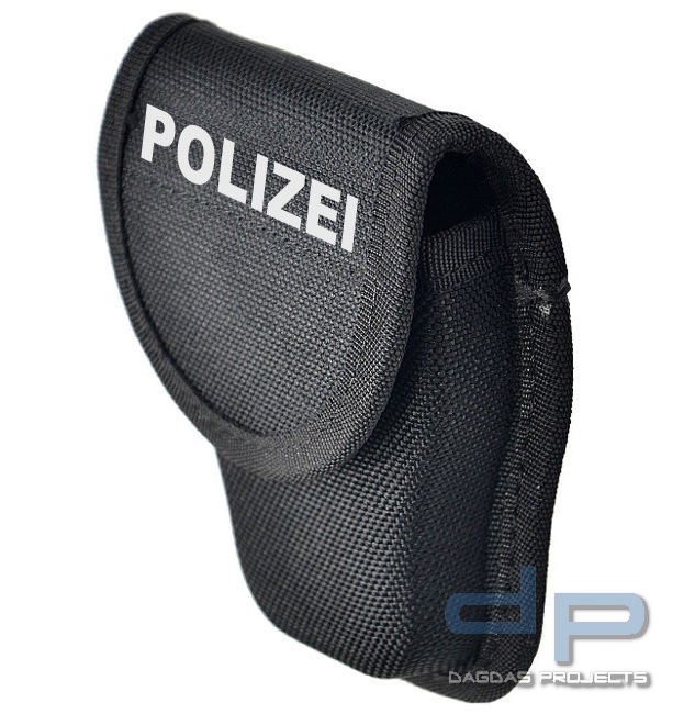 Behörden Handschellentasche schwarz mit Wunschaufdruck in reflex silber
