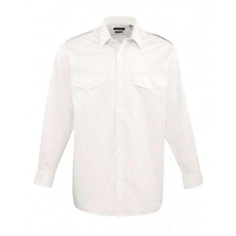 Pilot Hemd Longsleeve weiss mit Kragendruck MSS