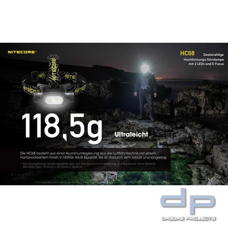 NiteCore® Kopflampe -HC68- E-Focus, inkl. Akku